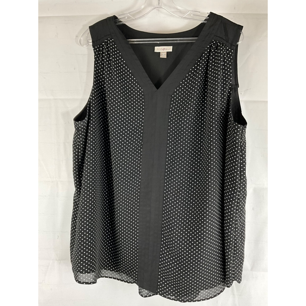 Roz & Ali Sleeveless Blouse Black White Polka Dot Size 2X V-Neck Casual Top Used